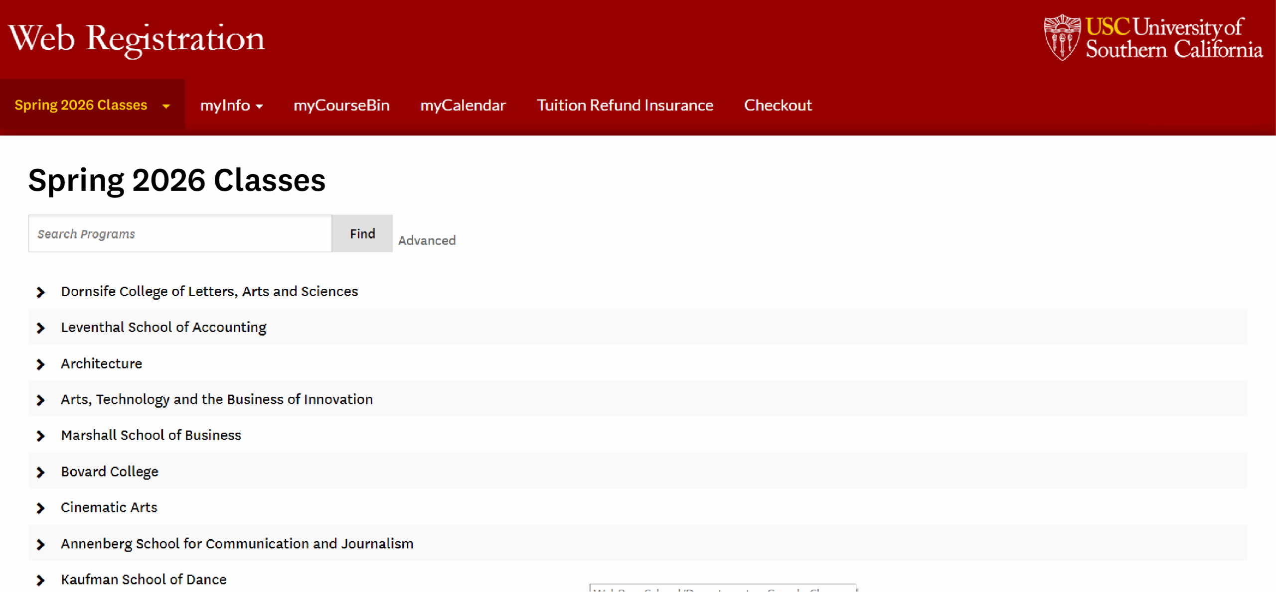 Web Registration Screenshot